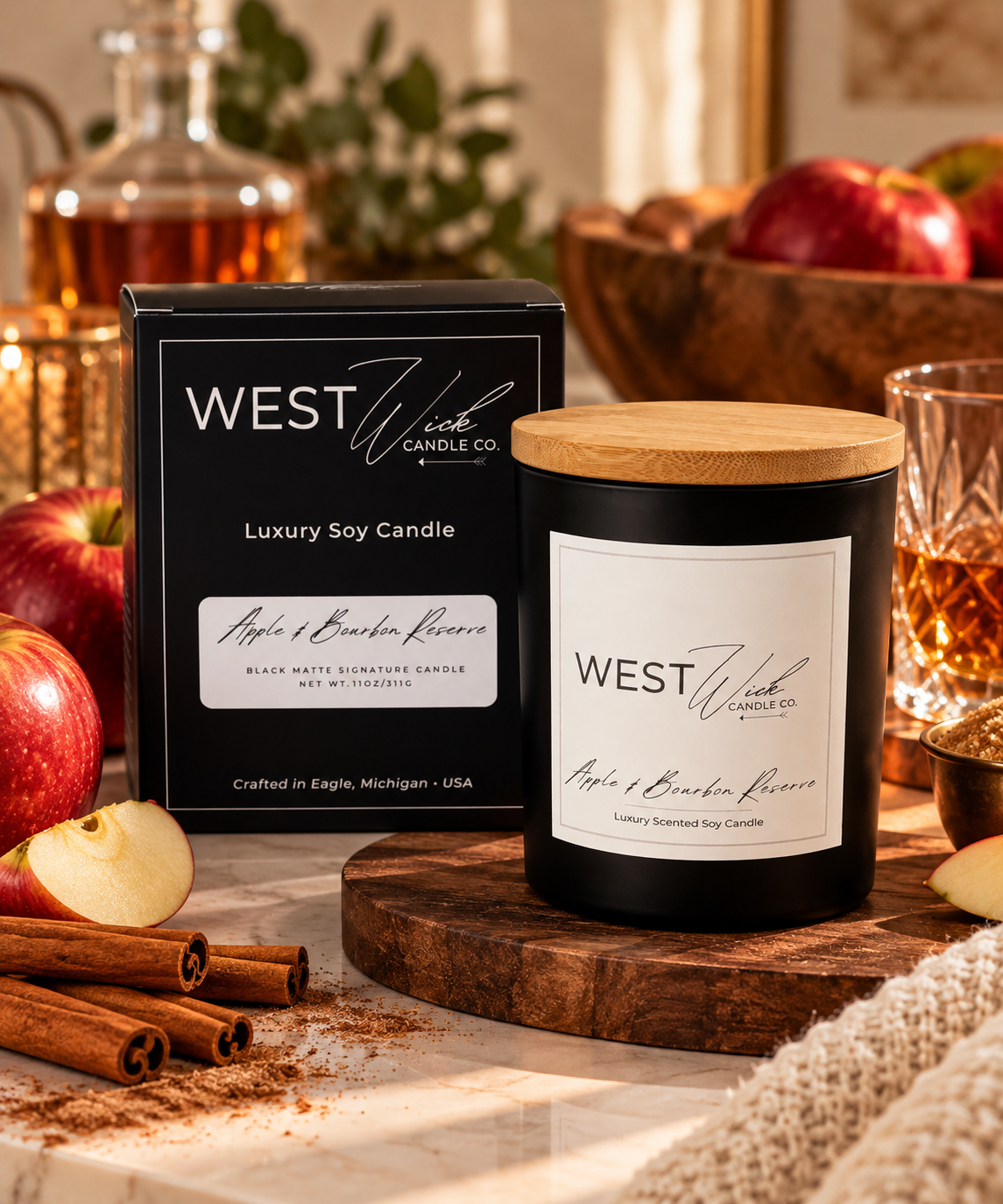Apple & Bourbon Reserve | Black Matte Signature Candle