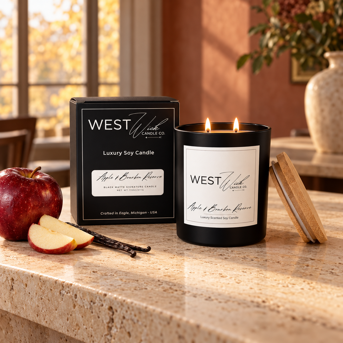 Apple &amp; Bourbon Reserve | Black Matte Signature Candle