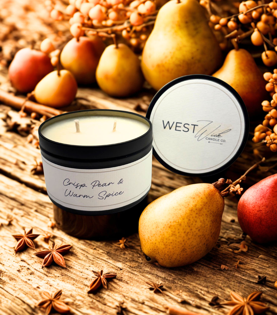 Crisp Pear &amp; Warm Spice -Black Luxe Candle