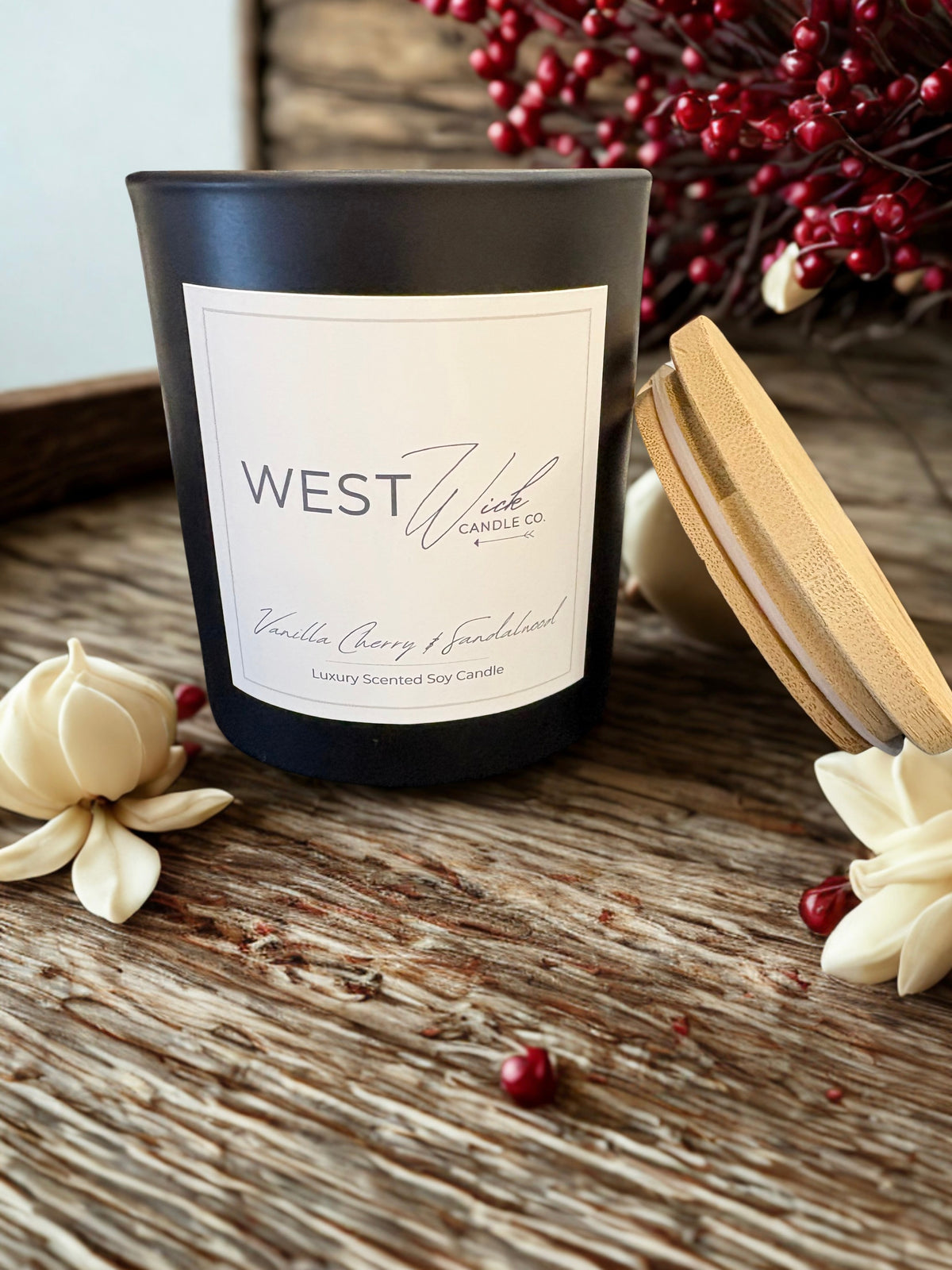 Vanilla Cherry &amp; Sandalwood | Black Matte Signature Candle