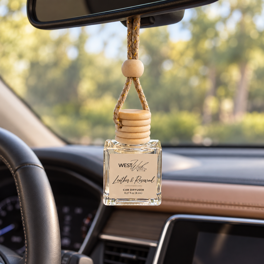 Leather &amp; Rosewood | Car Hanging Reed Diffuser