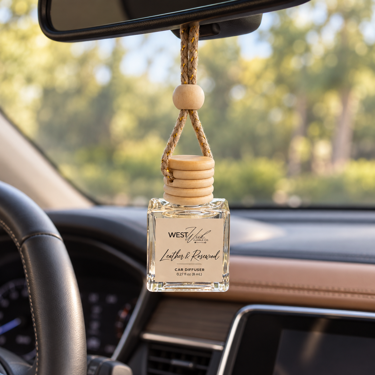 Leather &amp; Rosewood | Car Hanging Reed Diffuser