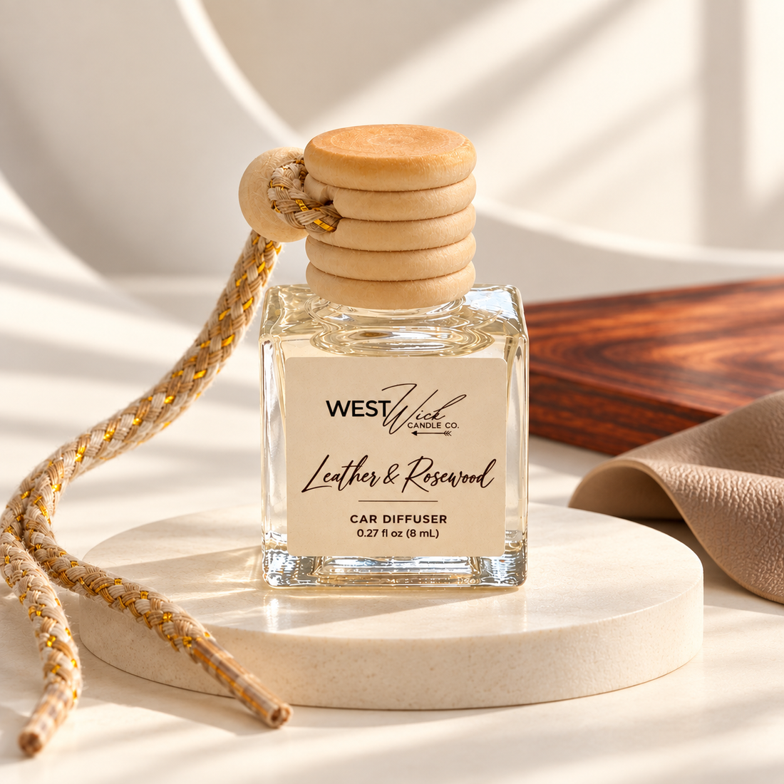 Leather &amp; Rosewood | Car Hanging Reed Diffuser