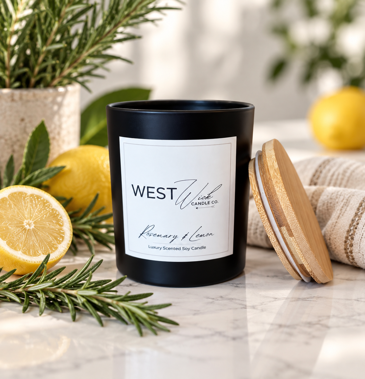 Rosemary &amp; Lemon | Black Matte Signature Candle