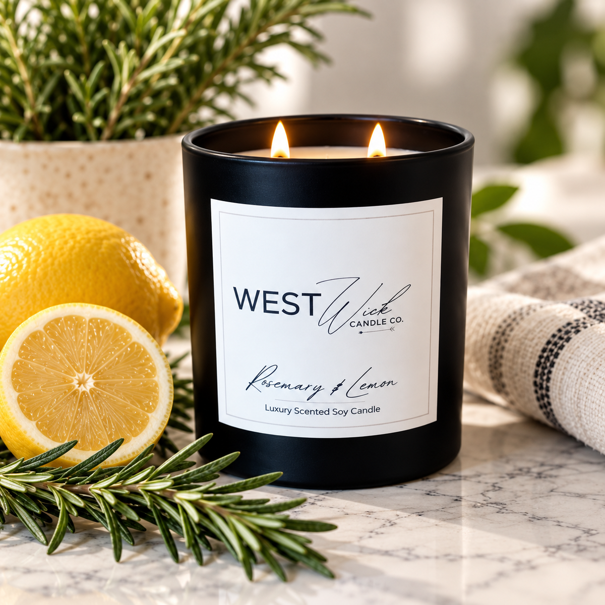 Rosemary &amp; Lemon | Black Matte Signature Candle