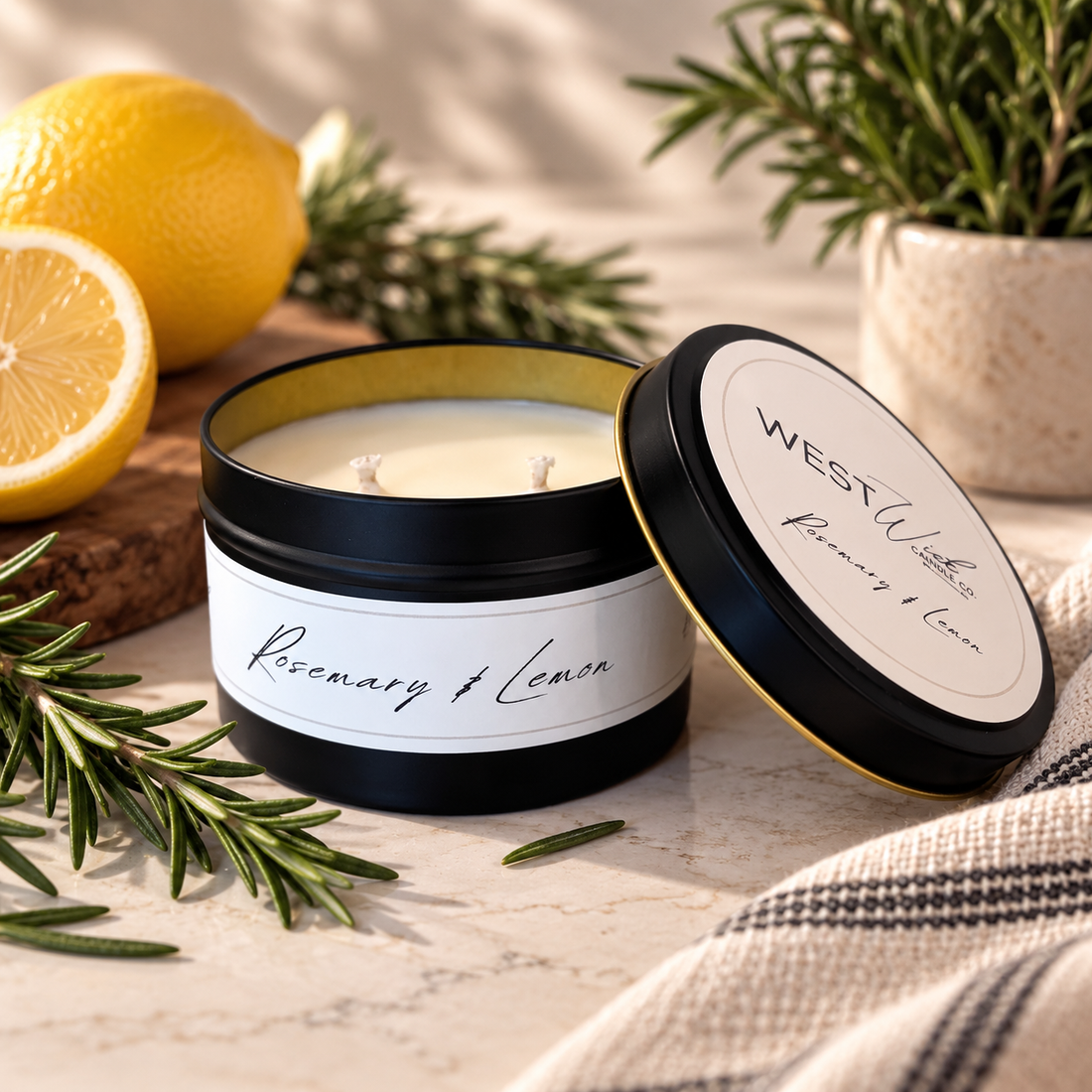 Rosemary &amp; Lemon | Black Luxe Candle