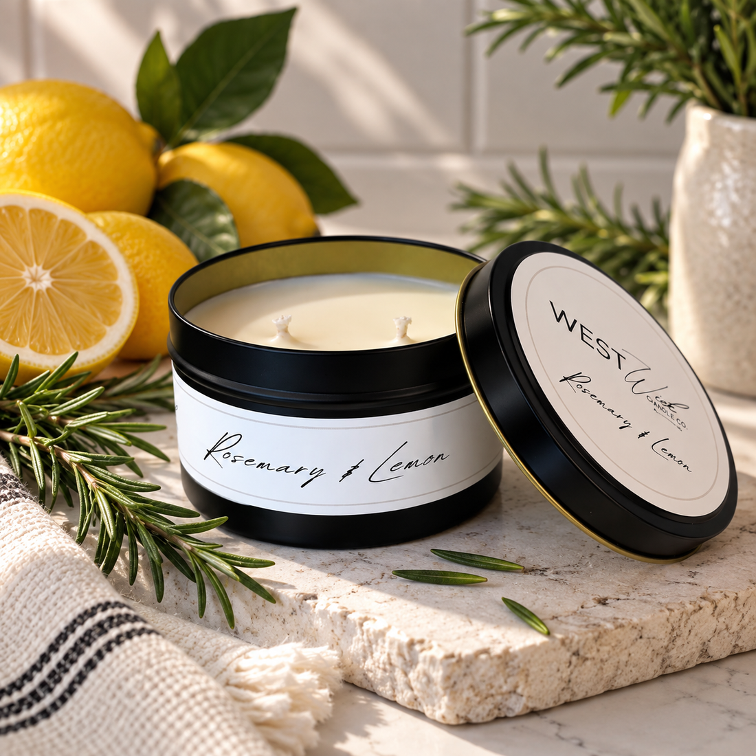Rosemary &amp; Lemon | Black Luxe Candle